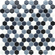 Mosaico hexagonal de cristal negro y gris para decoración